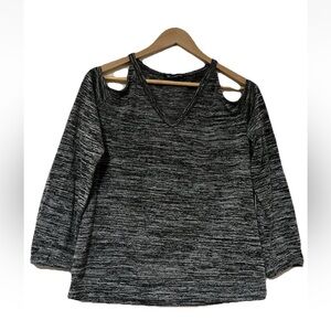 INC International Concepts Gray Cold Shoulder Long Sleeve Blouse Women’s Medium